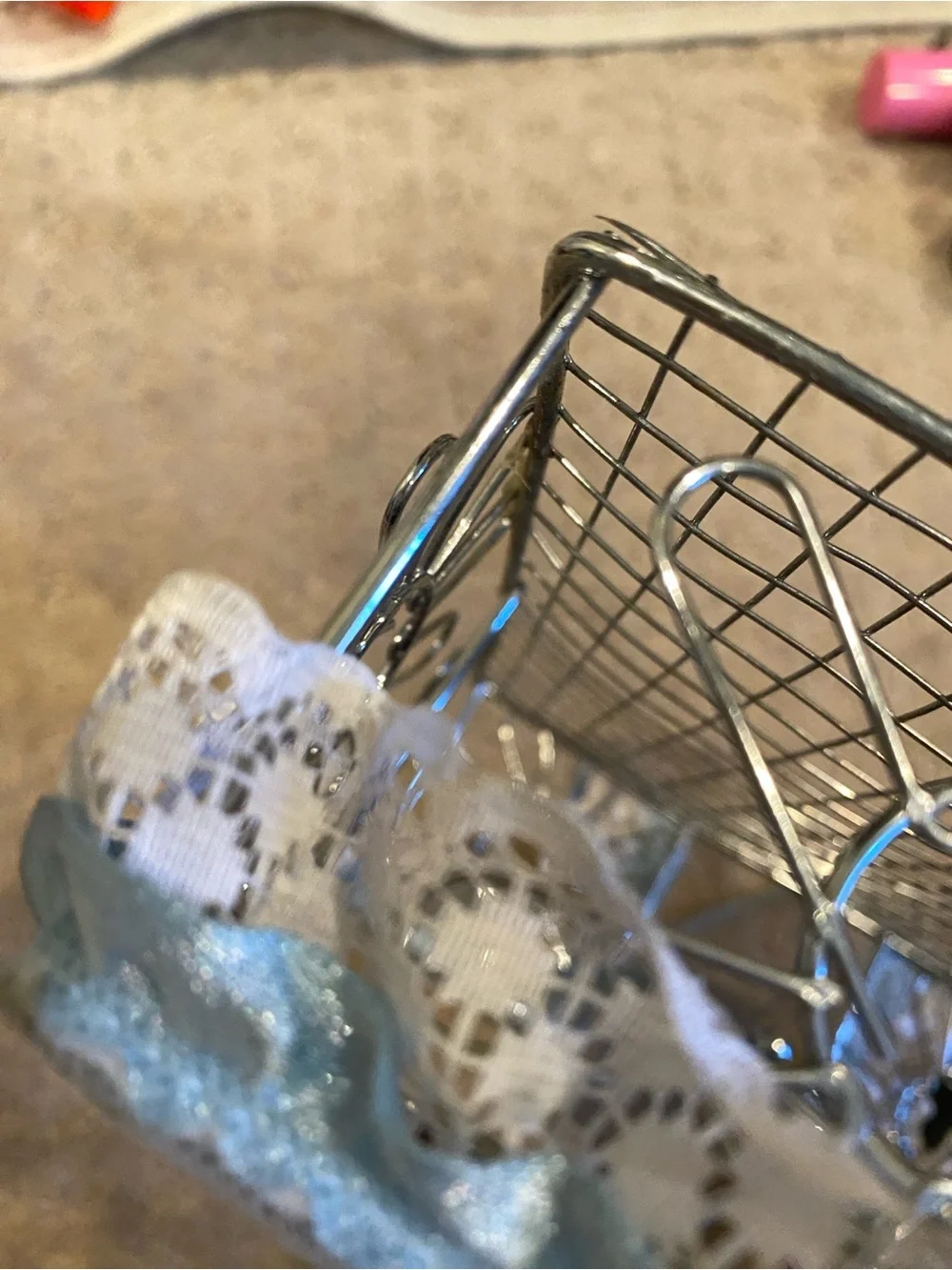 Basket, Metal Floral Divided Organizer Silver Finish